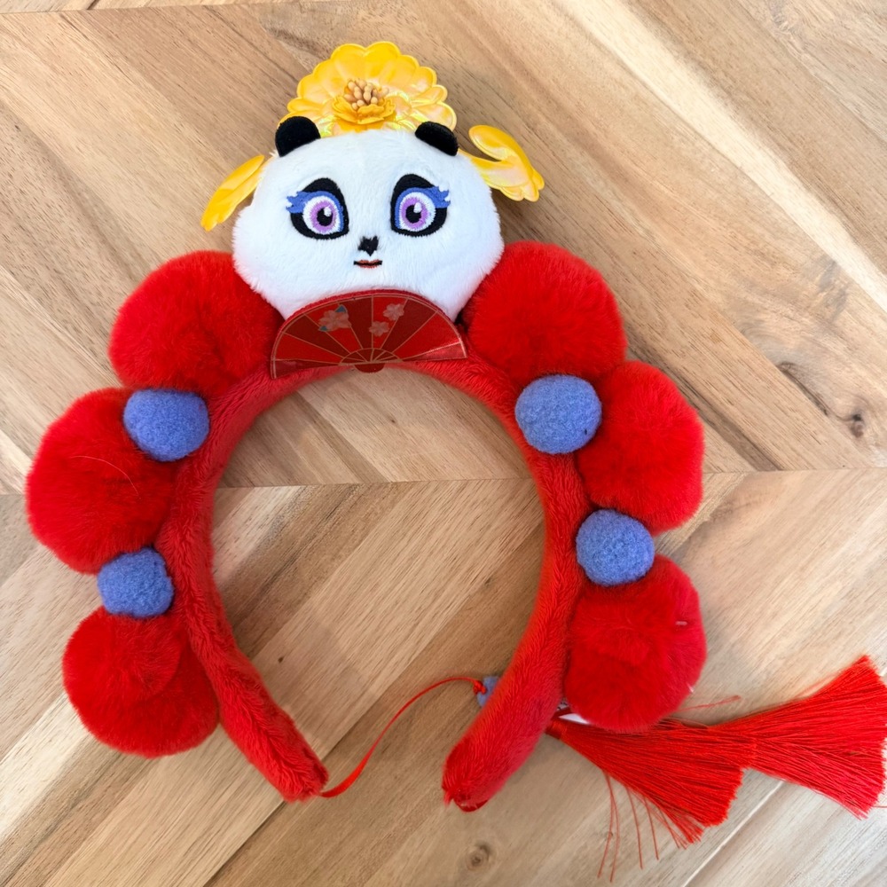 Universal Studios Kung Fu Panda Plush‎ Headband Red Pom Poms Tassels Accessory